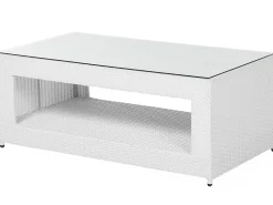 New Beliani Set salotto da giardino con tavolo e pouf 6 posti ROMA Rattan sintetico (PE) Bianco Bianco Grigio