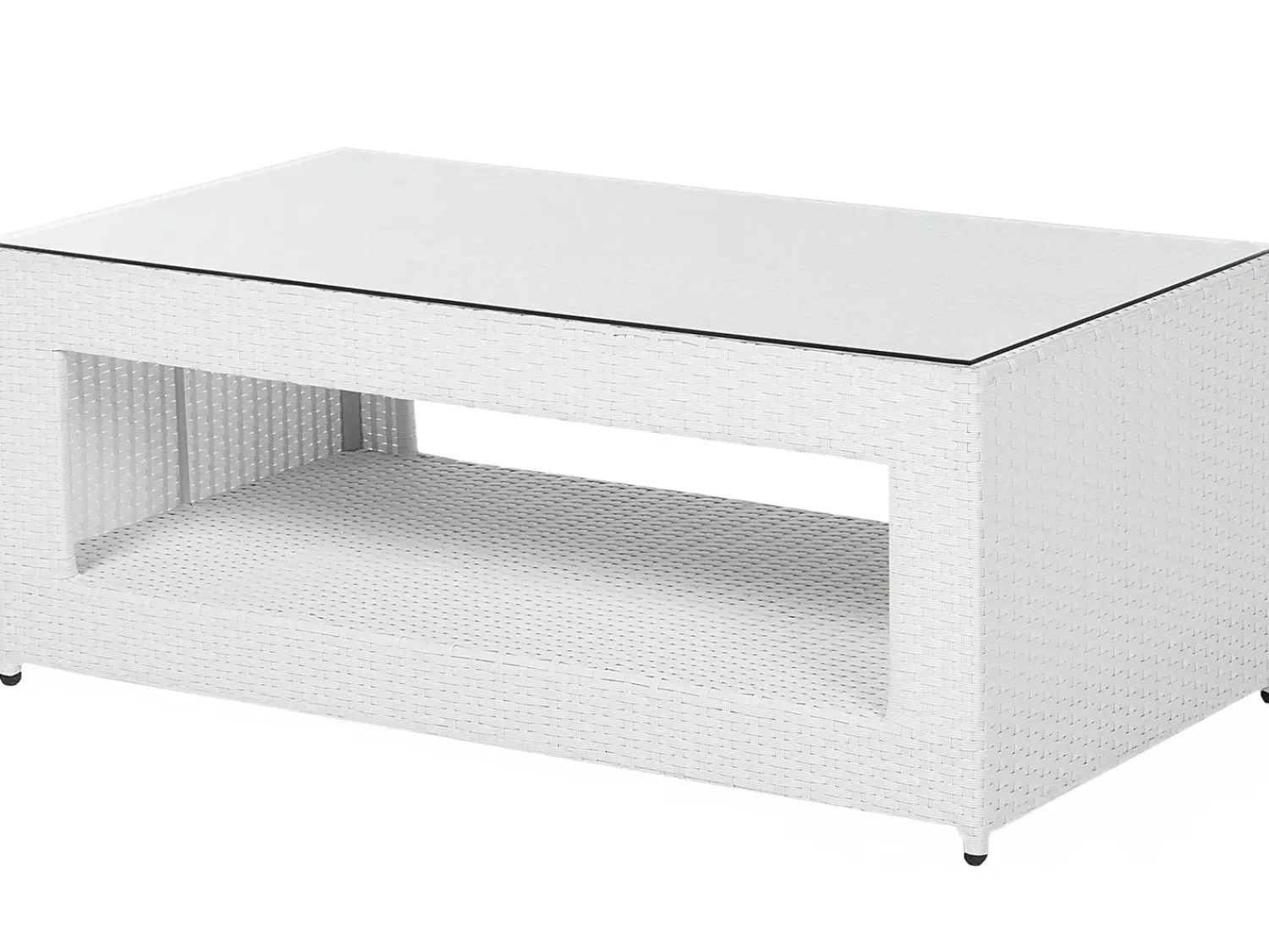 New Beliani Set salotto da giardino con tavolo e pouf 6 posti ROMA Rattan sintetico (PE) Bianco Bianco Grigio