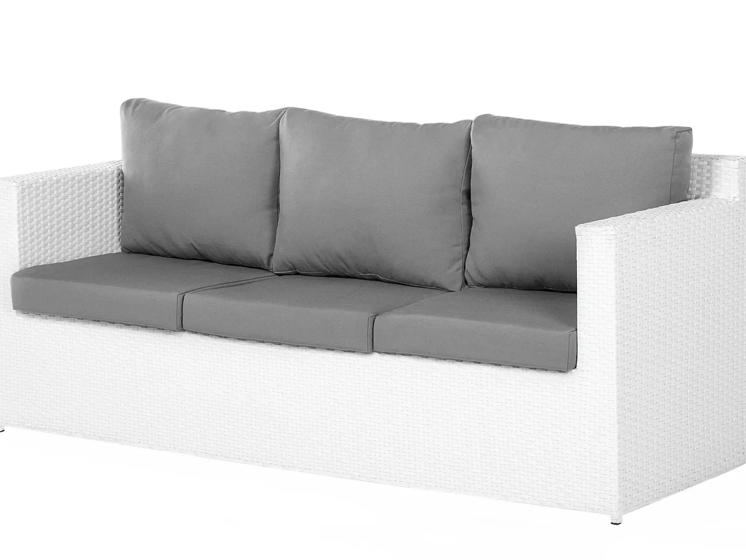 New Beliani Set salotto da giardino con tavolo e pouf 6 posti ROMA Rattan sintetico (PE) Bianco Bianco Grigio