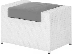 New Beliani Set salotto da giardino con tavolo e pouf 6 posti ROMA Rattan sintetico (PE) Bianco Bianco Grigio