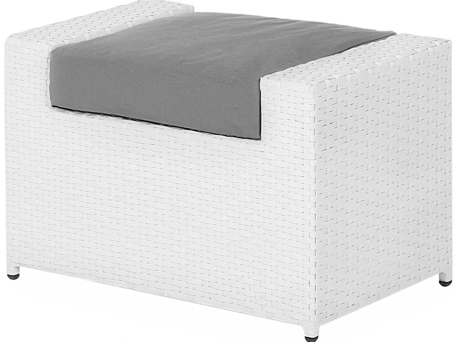 New Beliani Set salotto da giardino con tavolo e pouf 6 posti ROMA Rattan sintetico (PE) Bianco Bianco Grigio