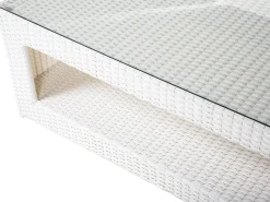 New Beliani Set salotto da giardino con tavolo e pouf 6 posti ROMA Rattan sintetico (PE) Bianco Bianco Grigio