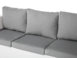 New Beliani Set salotto da giardino con tavolo e pouf 6 posti ROMA Rattan sintetico (PE) Bianco Bianco Grigio