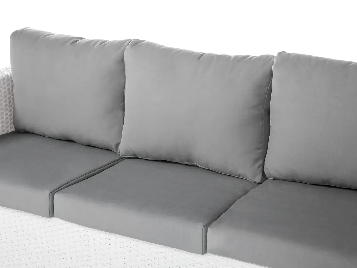 New Beliani Set salotto da giardino con tavolo e pouf 6 posti ROMA Rattan sintetico (PE) Bianco Bianco Grigio