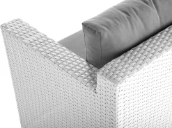 New Beliani Set salotto da giardino con tavolo e pouf 6 posti ROMA Rattan sintetico (PE) Bianco Bianco Grigio