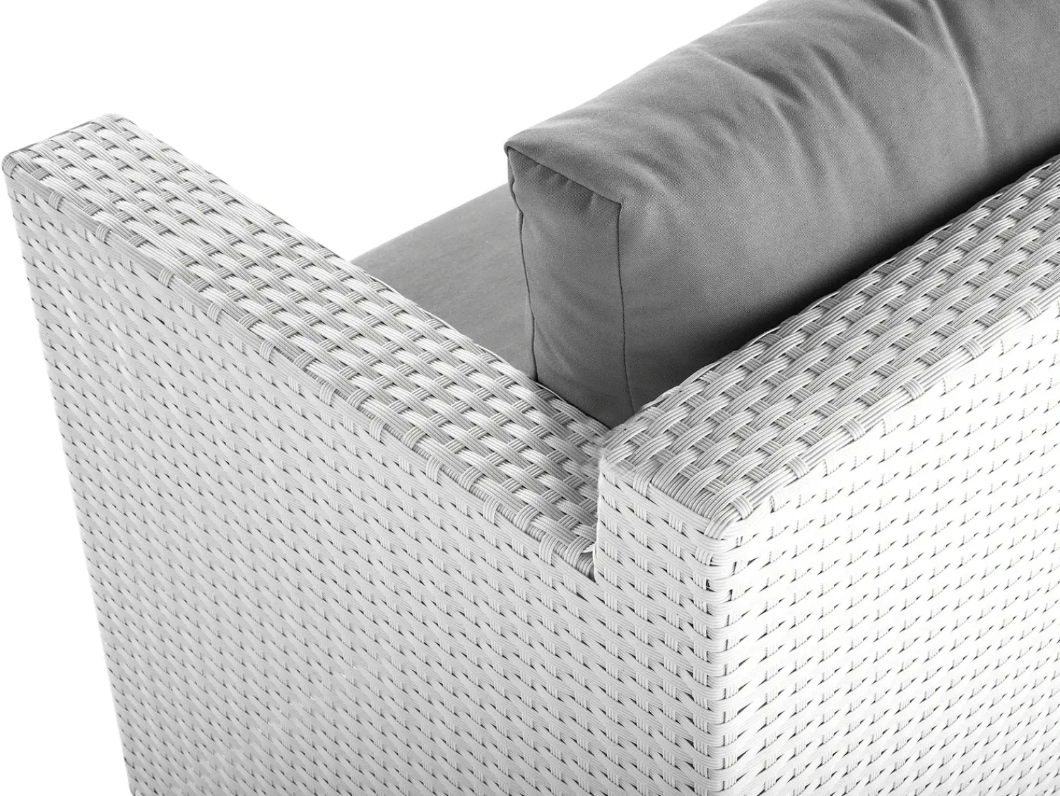 New Beliani Set salotto da giardino con tavolo e pouf 6 posti ROMA Rattan sintetico (PE) Bianco Bianco Grigio