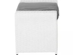 New Beliani Set salotto da giardino con tavolo e pouf 6 posti ROMA Rattan sintetico (PE) Bianco Bianco Grigio