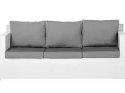 New Beliani Set salotto da giardino con tavolo e pouf 6 posti ROMA Rattan sintetico (PE) Bianco Bianco Grigio