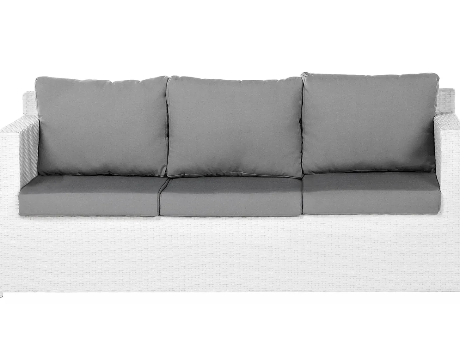 New Beliani Set salotto da giardino con tavolo e pouf 6 posti ROMA Rattan sintetico (PE) Bianco Bianco Grigio