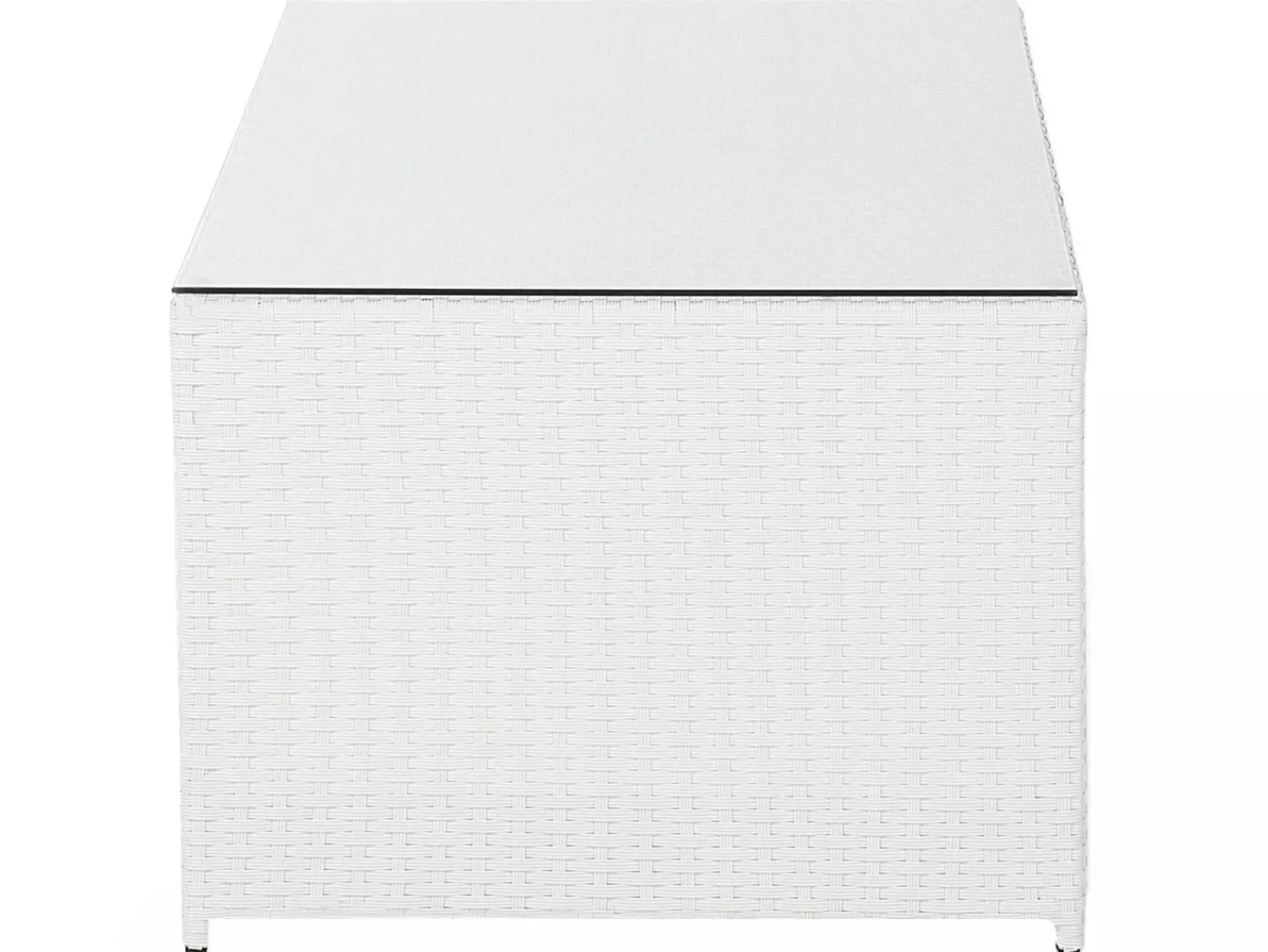 New Beliani Set salotto da giardino con tavolo e pouf 6 posti ROMA Rattan sintetico (PE) Bianco Bianco Grigio