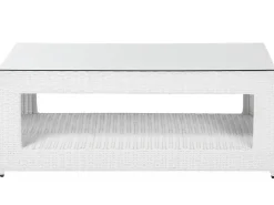 New Beliani Set salotto da giardino con tavolo e pouf 6 posti ROMA Rattan sintetico (PE) Bianco Bianco Grigio