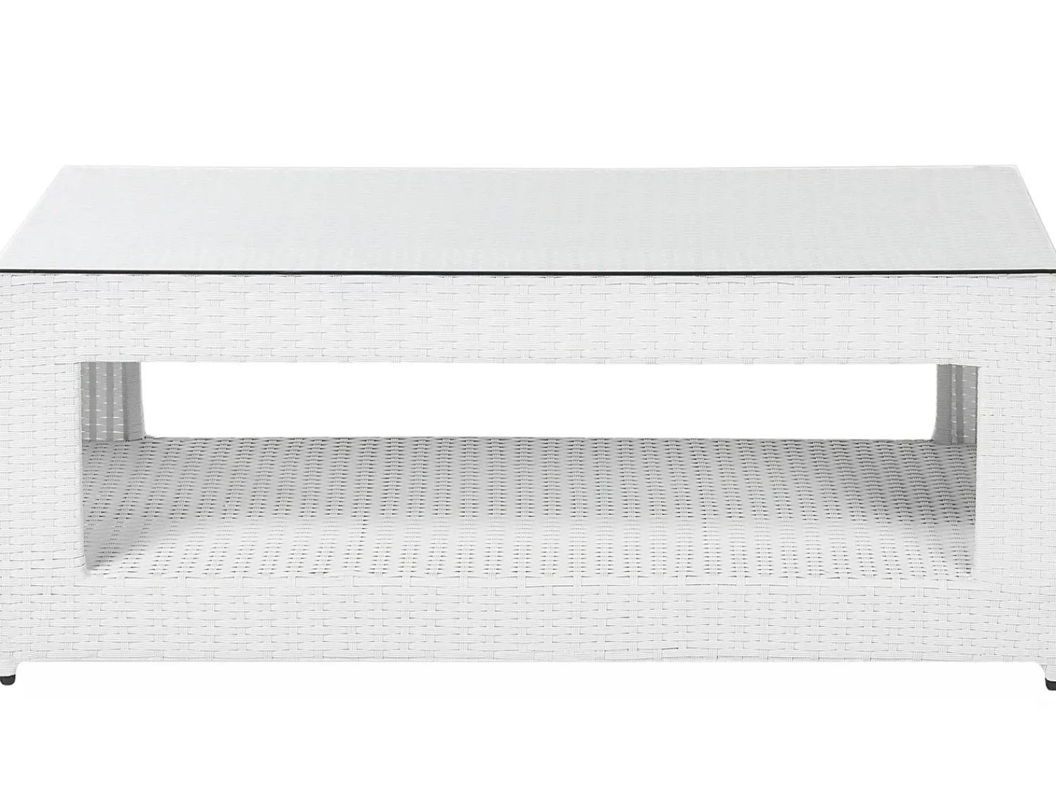 New Beliani Set salotto da giardino con tavolo e pouf 6 posti ROMA Rattan sintetico (PE) Bianco Bianco Grigio