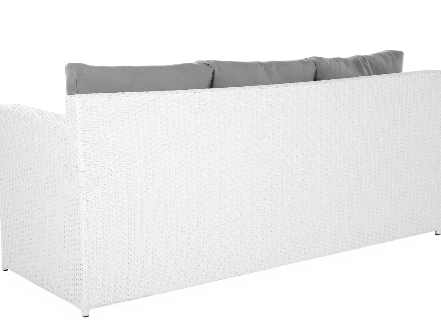 New Beliani Set salotto da giardino con tavolo e pouf 6 posti ROMA Rattan sintetico (PE) Bianco Bianco Grigio