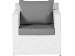 New Beliani Set salotto da giardino con tavolo e pouf 6 posti ROMA Rattan sintetico (PE) Bianco Bianco Grigio