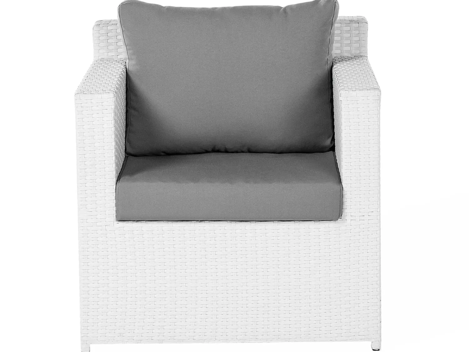 New Beliani Set salotto da giardino con tavolo e pouf 6 posti ROMA Rattan sintetico (PE) Bianco Bianco Grigio
