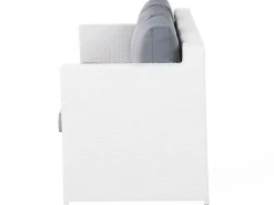 New Beliani Set salotto da giardino con tavolo e pouf 6 posti ROMA Rattan sintetico (PE) Bianco Bianco Grigio