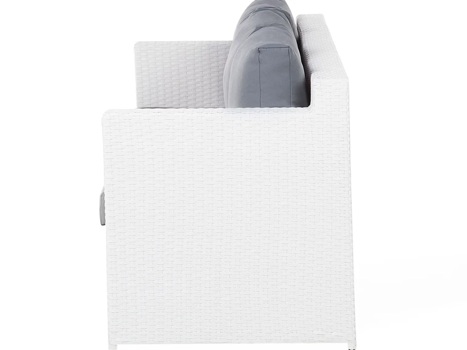 New Beliani Set salotto da giardino con tavolo e pouf 6 posti ROMA Rattan sintetico (PE) Bianco Bianco Grigio