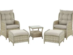 Clearance Beliani Set salotto da giardino con tavolo e pouf 2 posti PONZA Rattan sintetico (PE) Beige Beige Naturale
