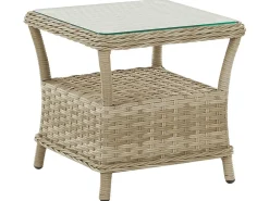 Clearance Beliani Set salotto da giardino con tavolo e pouf 2 posti PONZA Rattan sintetico (PE) Beige Beige Naturale