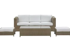 Online Beliani Set salotto da giardino con tavolo e pouf 5 posti BELLUNO Rattan sintetico (PE) Bianco Bianco Argento Marrone