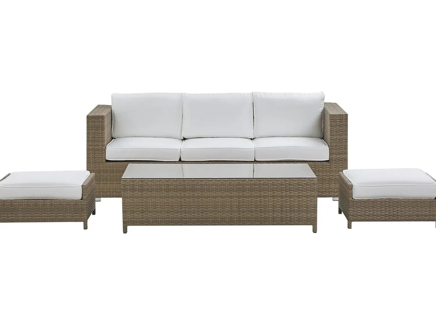 Online Beliani Set salotto da giardino con tavolo e pouf 5 posti BELLUNO Rattan sintetico (PE) Bianco Bianco Argento Marrone