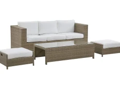 Online Beliani Set salotto da giardino con tavolo e pouf 5 posti BELLUNO Rattan sintetico (PE) Bianco Bianco Argento Marrone