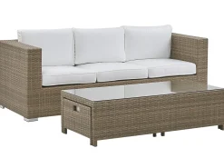 Online Beliani Set salotto da giardino con tavolo e pouf 5 posti BELLUNO Rattan sintetico (PE) Bianco Bianco Argento Marrone