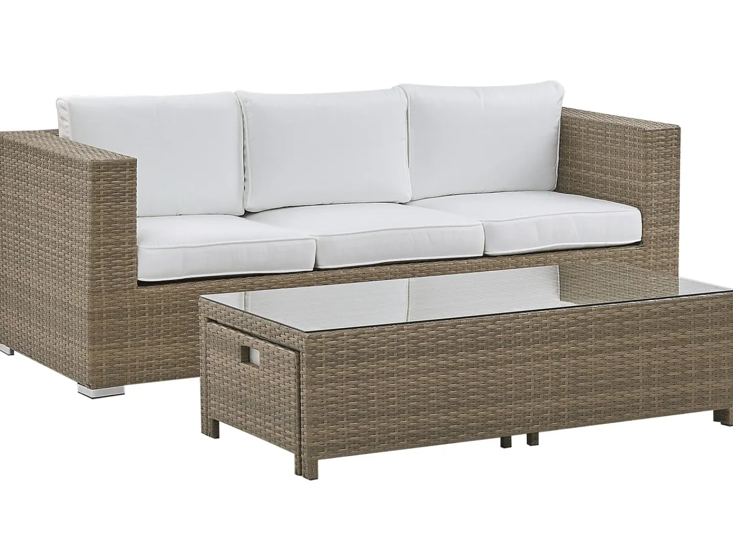 Online Beliani Set salotto da giardino con tavolo e pouf 5 posti BELLUNO Rattan sintetico (PE) Bianco Bianco Argento Marrone