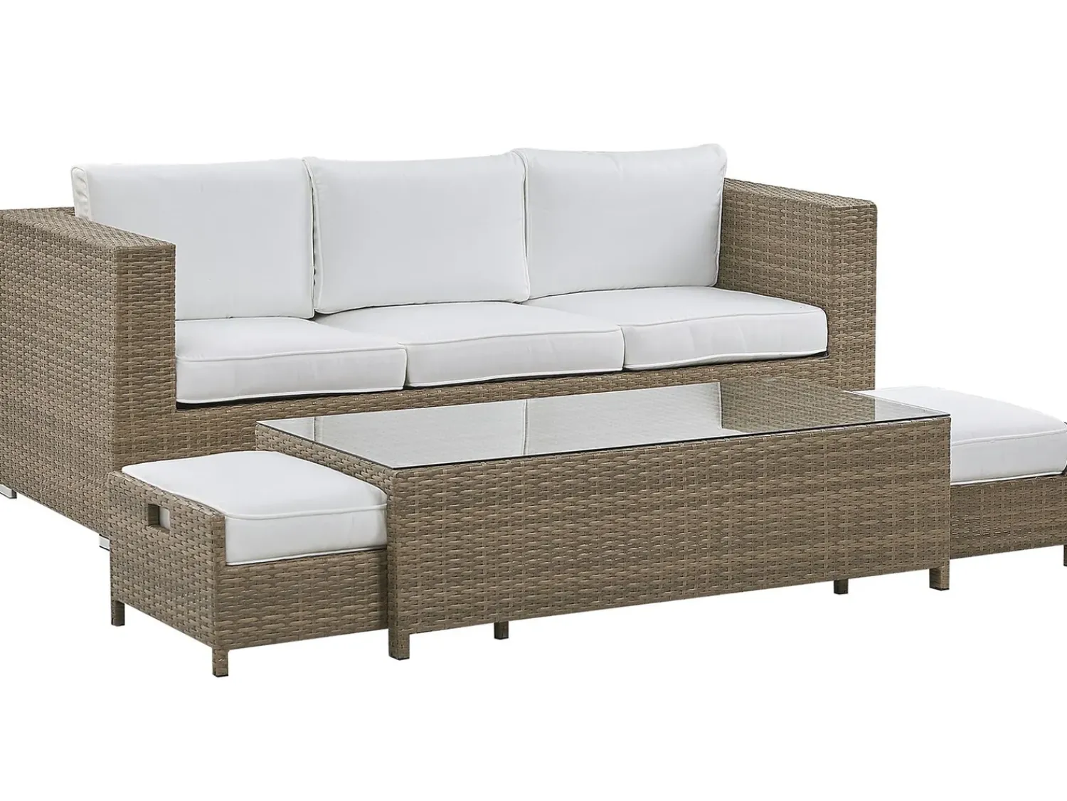 Online Beliani Set salotto da giardino con tavolo e pouf 5 posti BELLUNO Rattan sintetico (PE) Bianco Bianco Argento Marrone