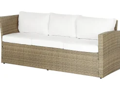 Online Beliani Set salotto da giardino con tavolo e pouf 5 posti BARDI con cuscini Rattan sintetico (PE) Marrone Bianco Marrone