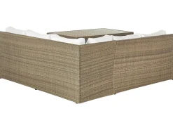 Online Beliani Set salotto da giardino con tavolo e pouf 5 posti BARDI con cuscini Rattan sintetico (PE) Marrone Bianco Marrone