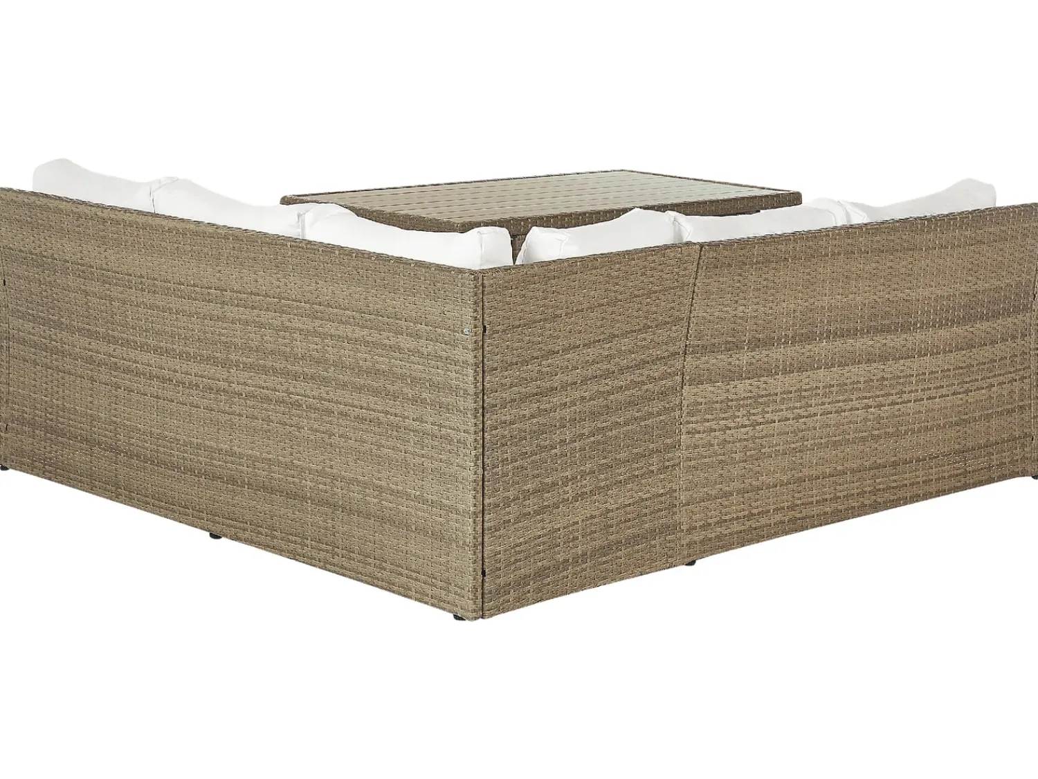 Online Beliani Set salotto da giardino con tavolo e pouf 5 posti BARDI con cuscini Rattan sintetico (PE) Marrone Bianco Marrone