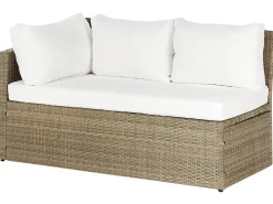 Online Beliani Set salotto da giardino con tavolo e pouf 5 posti BARDI con cuscini Rattan sintetico (PE) Marrone Bianco Marrone