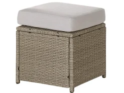 Beliani Set salotto da giardino con tavolo e pouf 5 posti BARDI con cuscini Rattan sintetico (PE) Tortora Beige Naturale Grigio