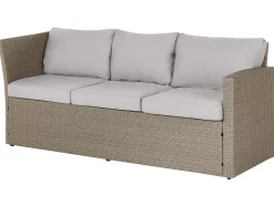 Beliani Set salotto da giardino con tavolo e pouf 5 posti BARDI con cuscini Rattan sintetico (PE) Tortora Beige Naturale Grigio