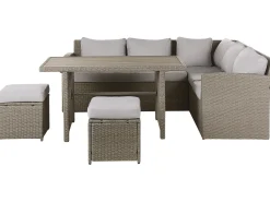 Beliani Set salotto da giardino con tavolo e pouf 5 posti BARDI con cuscini Rattan sintetico (PE) Tortora Beige Naturale Grigio