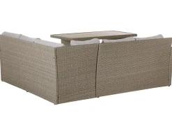 Beliani Set salotto da giardino con tavolo e pouf 5 posti BARDI con cuscini Rattan sintetico (PE) Tortora Beige Naturale Grigio