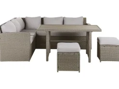 Beliani Set salotto da giardino con tavolo e pouf 5 posti BARDI con cuscini Rattan sintetico (PE) Tortora Beige Naturale Grigio