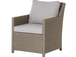 Outlet Beliani Set salotto da giardino con tavolo e pouf 5 posti FONTI con cuscini Rattan sintetico (PE) Tortora Beige Naturale Grigio