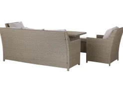 Outlet Beliani Set salotto da giardino con tavolo e pouf 5 posti FONTI con cuscini Rattan sintetico (PE) Tortora Beige Naturale Grigio
