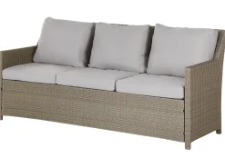 Outlet Beliani Set salotto da giardino con tavolo e pouf 5 posti FONTI con cuscini Rattan sintetico (PE) Tortora Beige Naturale Grigio