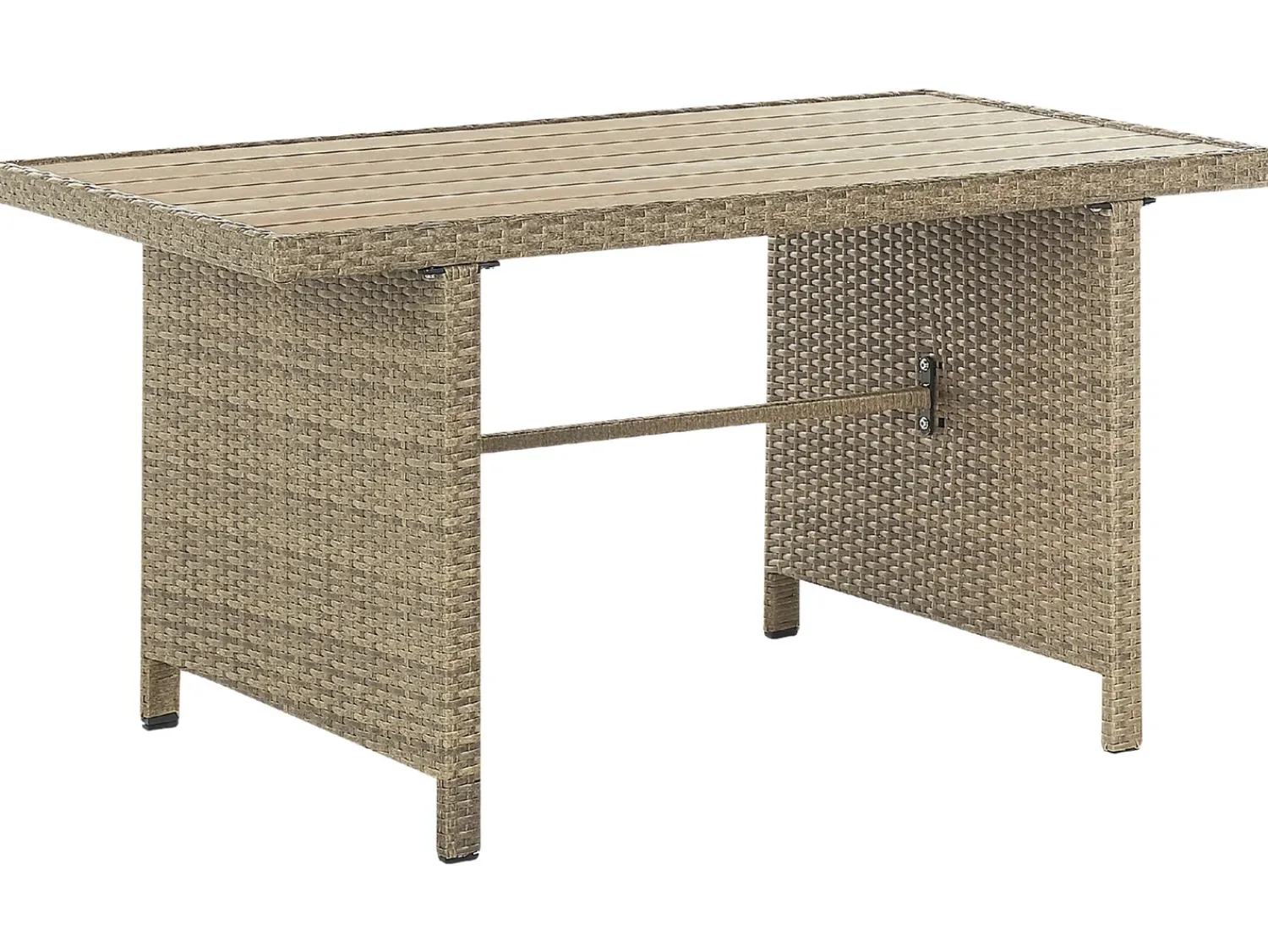 Outlet Beliani Set salotto da giardino con tavolo e pouf 5 posti FONTI con cuscini Rattan sintetico (PE) Marrone Bianco Marrone