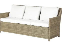 Outlet Beliani Set salotto da giardino con tavolo e pouf 5 posti FONTI con cuscini Rattan sintetico (PE) Marrone Bianco Marrone