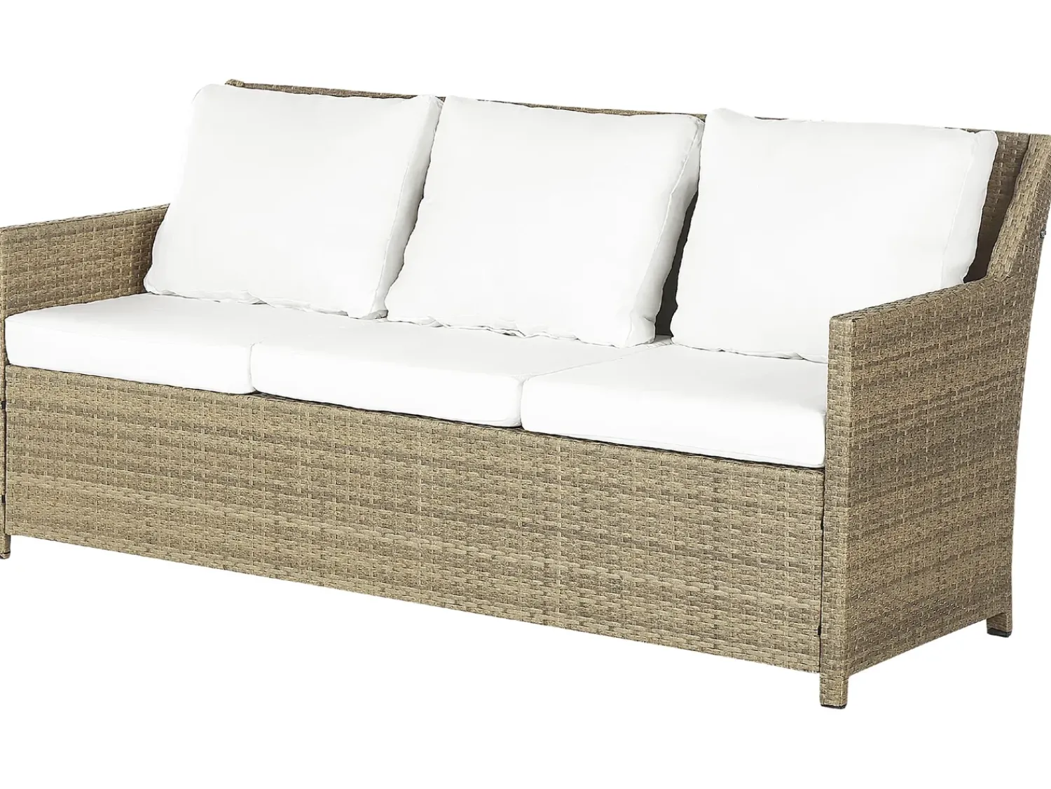Outlet Beliani Set salotto da giardino con tavolo e pouf 5 posti FONTI con cuscini Rattan sintetico (PE) Marrone Bianco Marrone