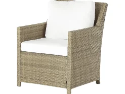 Outlet Beliani Set salotto da giardino con tavolo e pouf 5 posti FONTI con cuscini Rattan sintetico (PE) Marrone Bianco Marrone