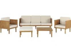 Beliani Set salotto da giardino con tavolo e pouf 5 posti BARATTI Legno d'acacia Marrone Beige Marrone