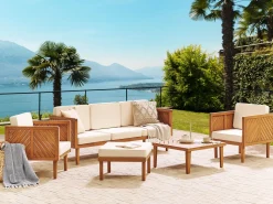 Beliani Set salotto da giardino con tavolo e pouf 5 posti BARATTI Legno d'acacia Marrone Beige Marrone