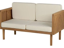 Outlet Beliani Set salotto da giardino con tavolo e pouf 5 posti BARATTI Legno d'acacia Marrone Beige Marrone