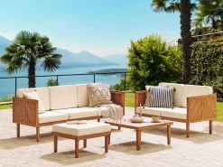 Outlet Beliani Set salotto da giardino con tavolo e pouf 5 posti BARATTI Legno d'acacia Marrone Beige Marrone