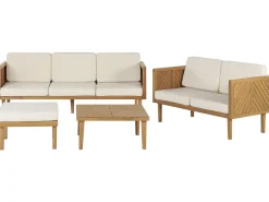 Outlet Beliani Set salotto da giardino con tavolo e pouf 5 posti BARATTI Legno d'acacia Marrone Beige Marrone